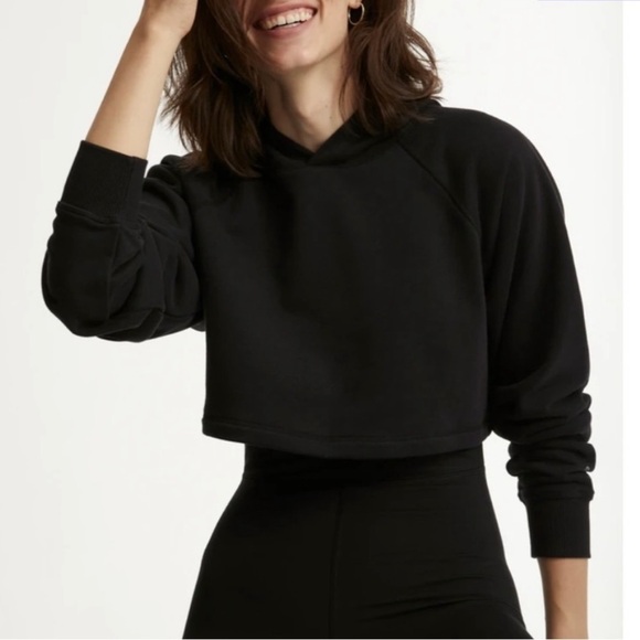 Bandier x Something Navy Cropped Pullover Hoodie in Black - Picture 4 of 12